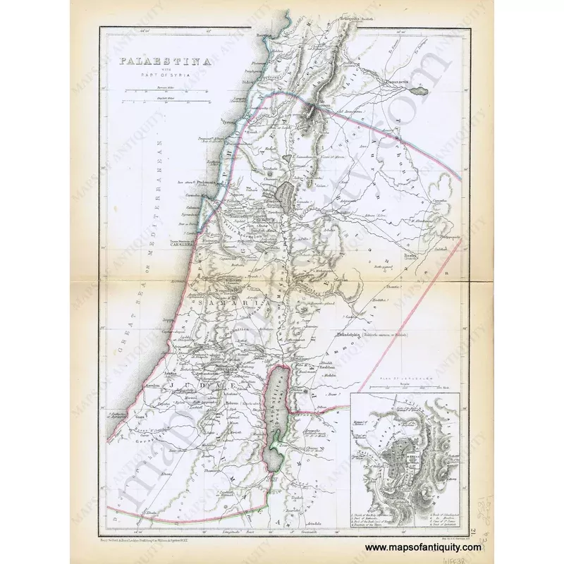 1856 – Palestina, with Part of Syria – Antique Map