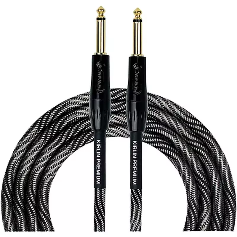 Kirlin IWB Black/White Woven Instrument Cable 1/4″ Straight 10 ft.