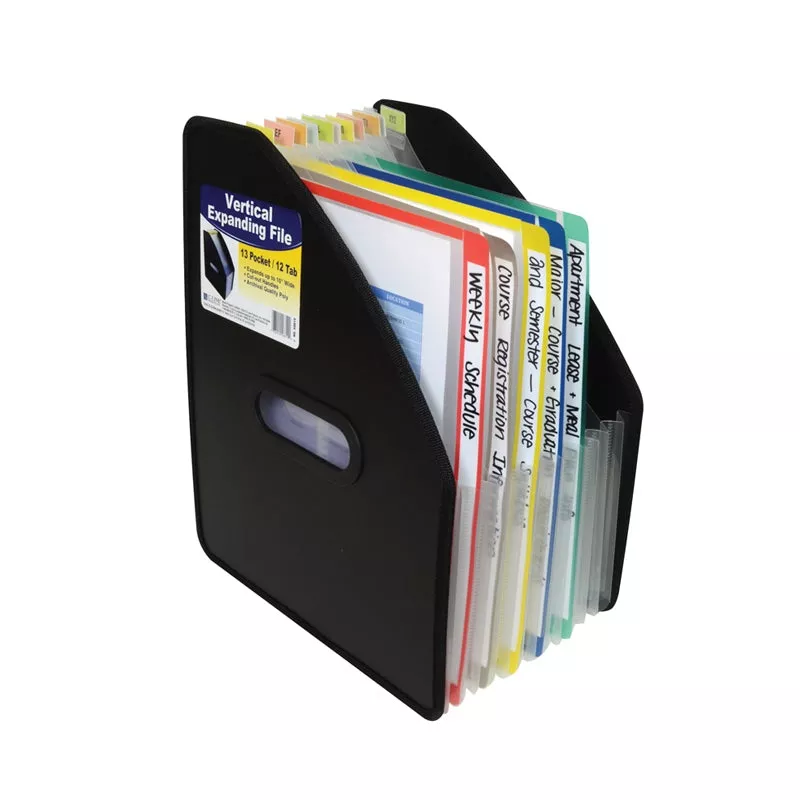 Poly Vertical Expanding File, 13-Pocket, 10″ Expansion, Letter, Black